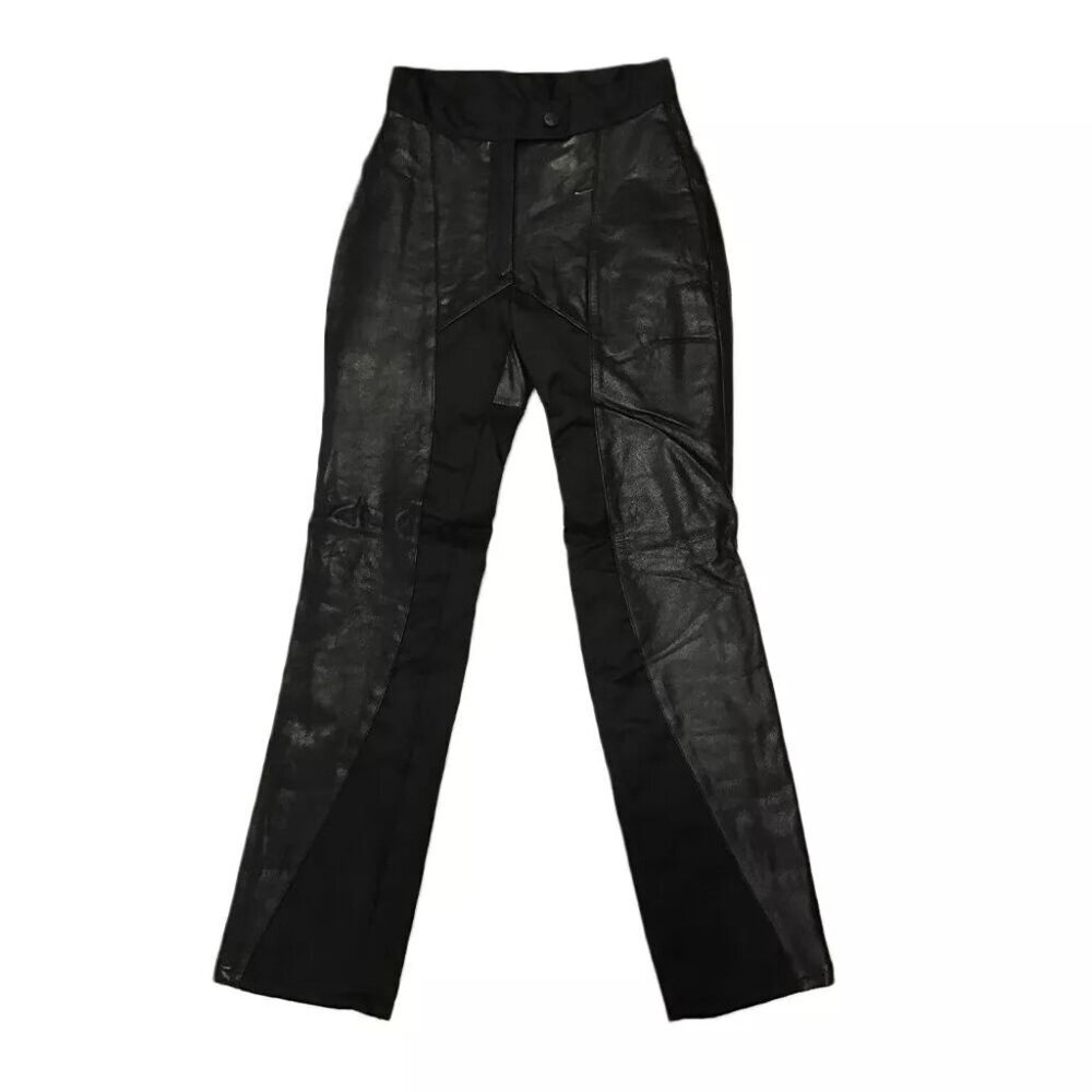 Women's Black Leather Moto Pants L 8